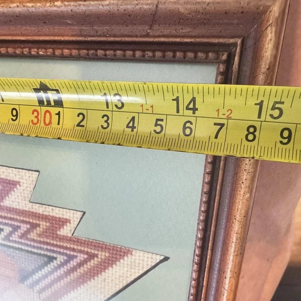 Framed Hand Stitched Needlepoint Southwest Figure Wall‎ Art Wood Frame 13x15